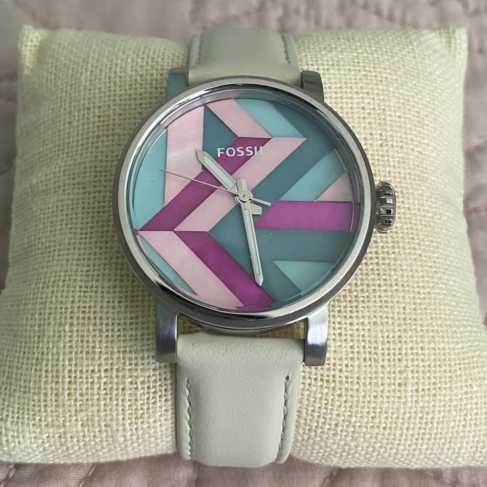 Fossil Watch with Cream Leather Band